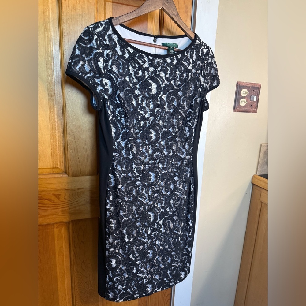 Lauren Ralph Lauren Elegant Black and White Lace Mini Dress - Picture 4 of 7